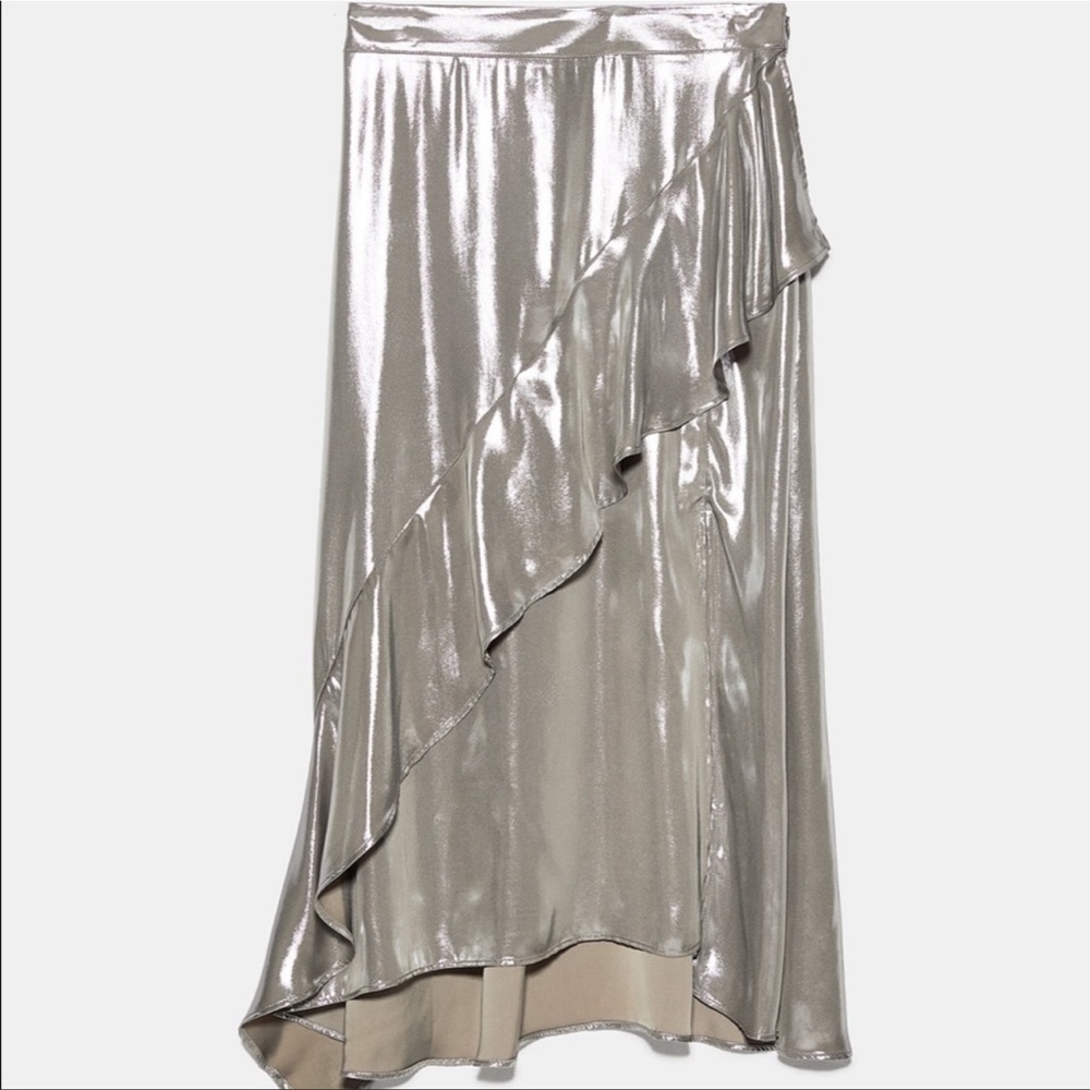 ZARA Metallic Effect Ruffled Skirt - Picture 5 of 7
